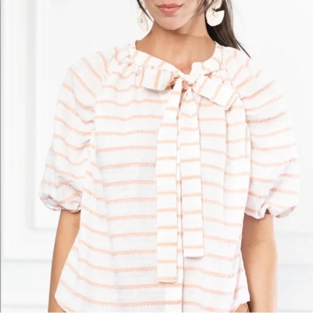 The Shirt Rochelle Beherns Antoinette Striped Tie Neck Blouse